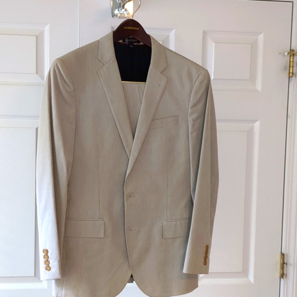 J Crew small 3 piece khaki suit, pants, vest, Ludlow jacket.